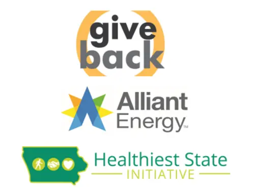 Give Back Iowa, Alliant Energy and Healthiest State Initiative logos