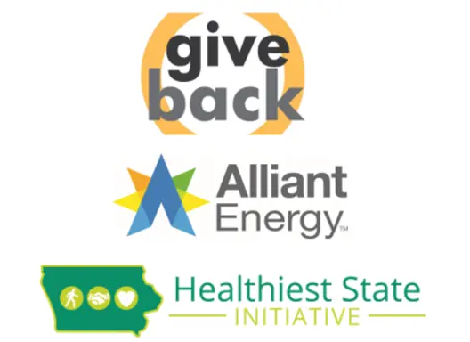 Give Back Iowa, Alliant Energy and Healthiest State Initiative logos