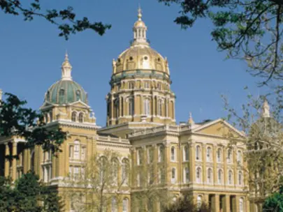 An exterior shot of the Iowa Capitol Building